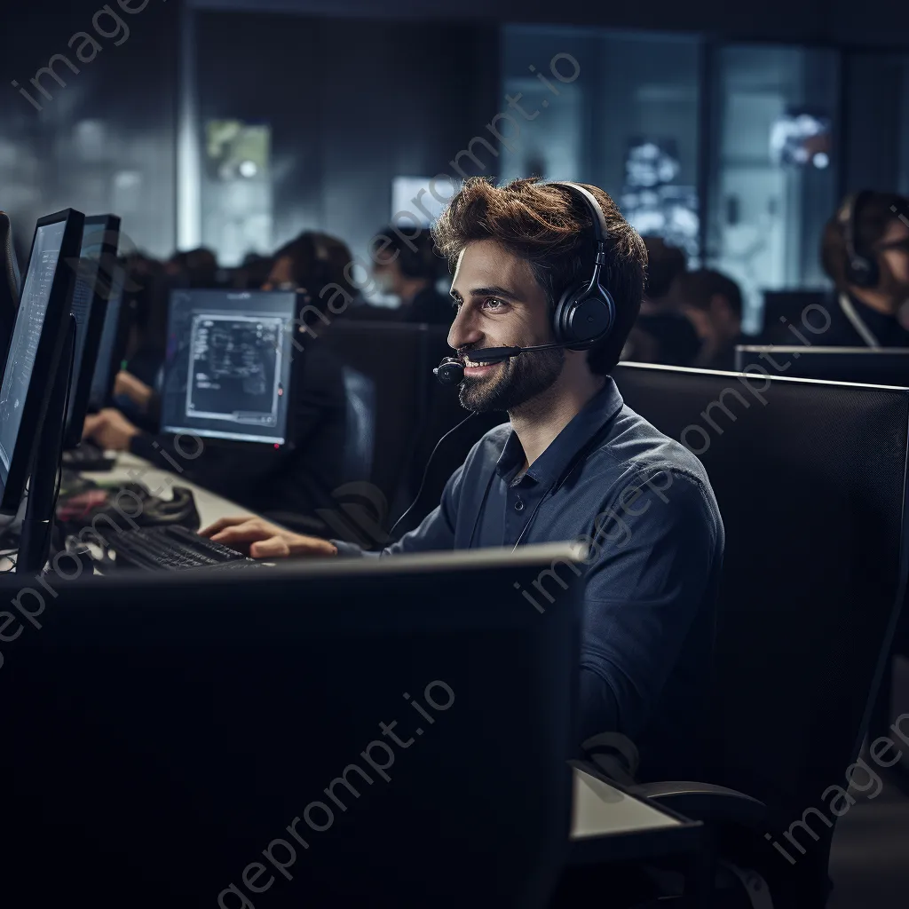 Employee handling multiple customer calls in a call center - Image 1