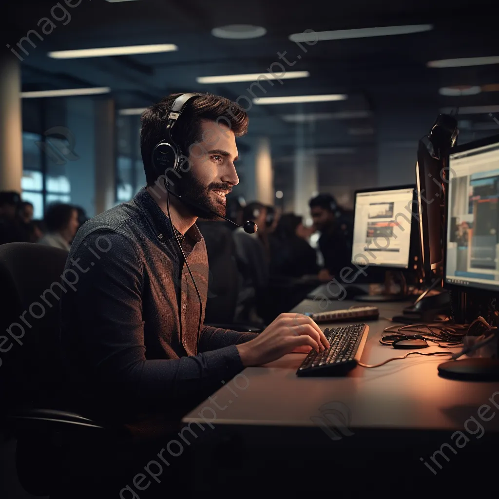 Employee handling multiple customer calls in a call center - Image 2