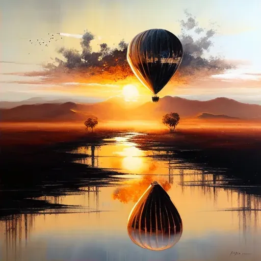 Hot air balloon drifting over vast uncharted landscape at sunrise - Image 2