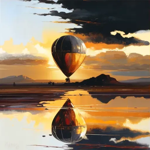 Hot air balloon drifting over vast uncharted landscape at sunrise - Image 3