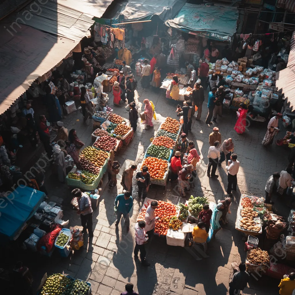 Lively market scene captured in black and white high contrast - Image 1