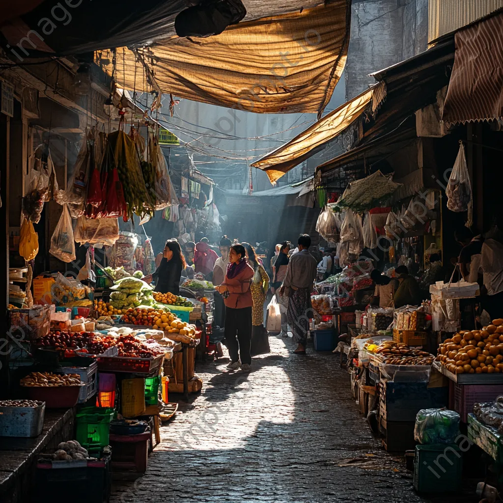 Lively market scene captured in black and white high contrast - Image 2