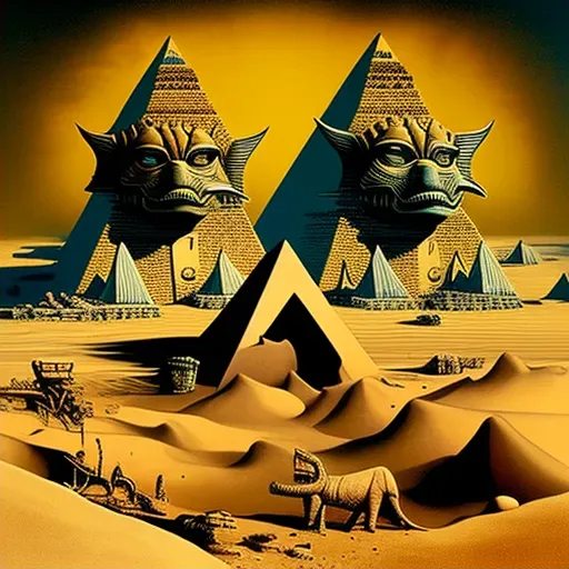 Aztec pyramids and Egyptian sphinxes in desert landscape - Image 2