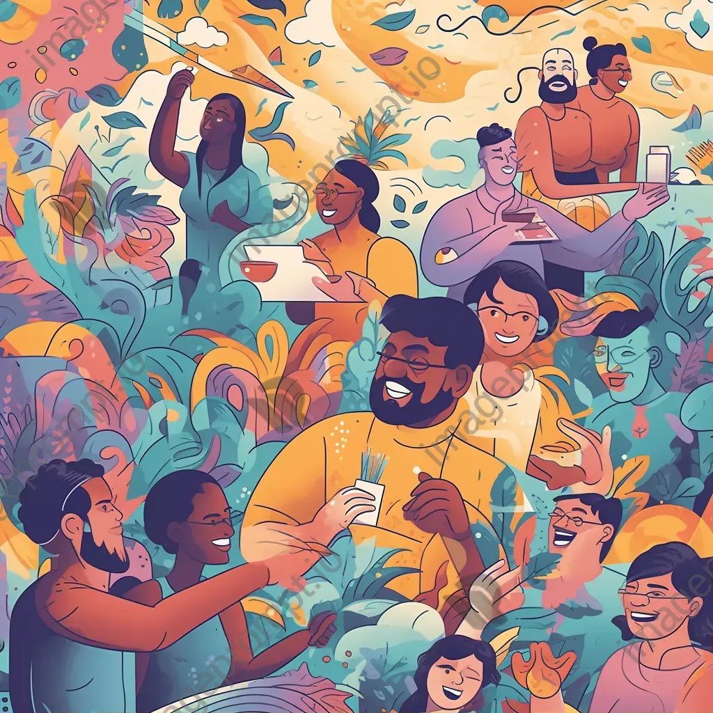 Colorful illustration of diverse employees in engaging activities - Image 1