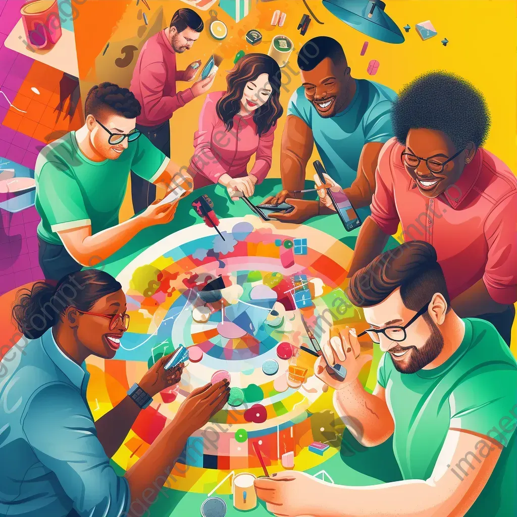 Colorful illustration of diverse employees in engaging activities - Image 3