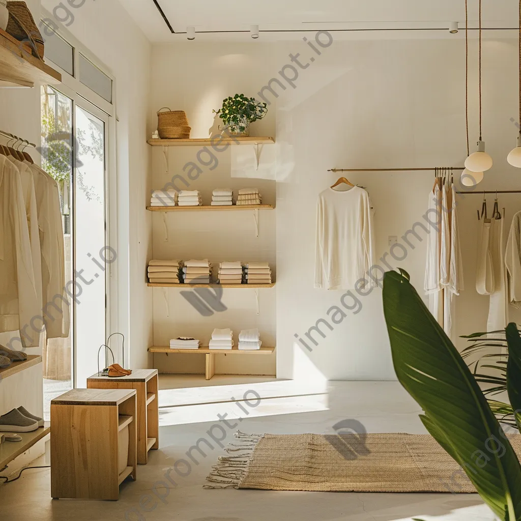 Interior of a minimalistic clothing store focused on sustainable fashion. - Image 1