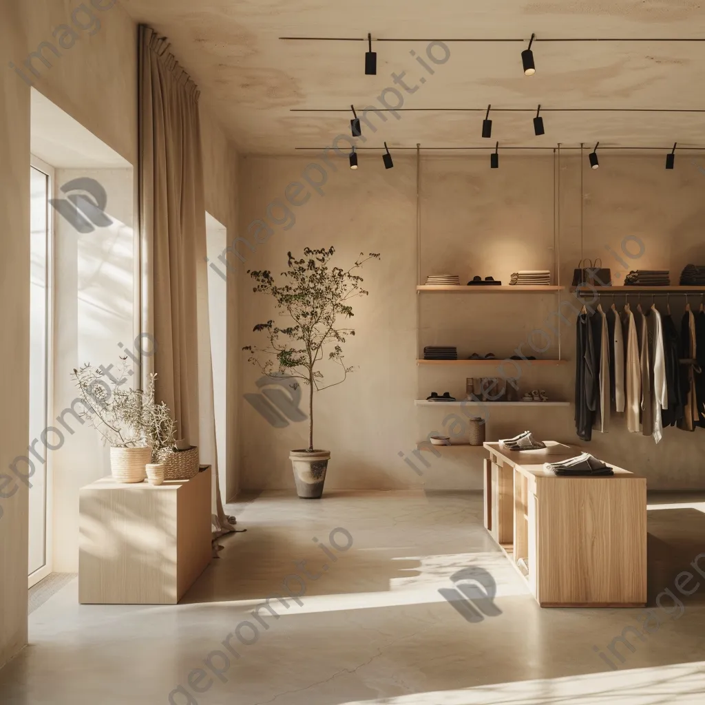 Interior of a minimalistic clothing store focused on sustainable fashion. - Image 2