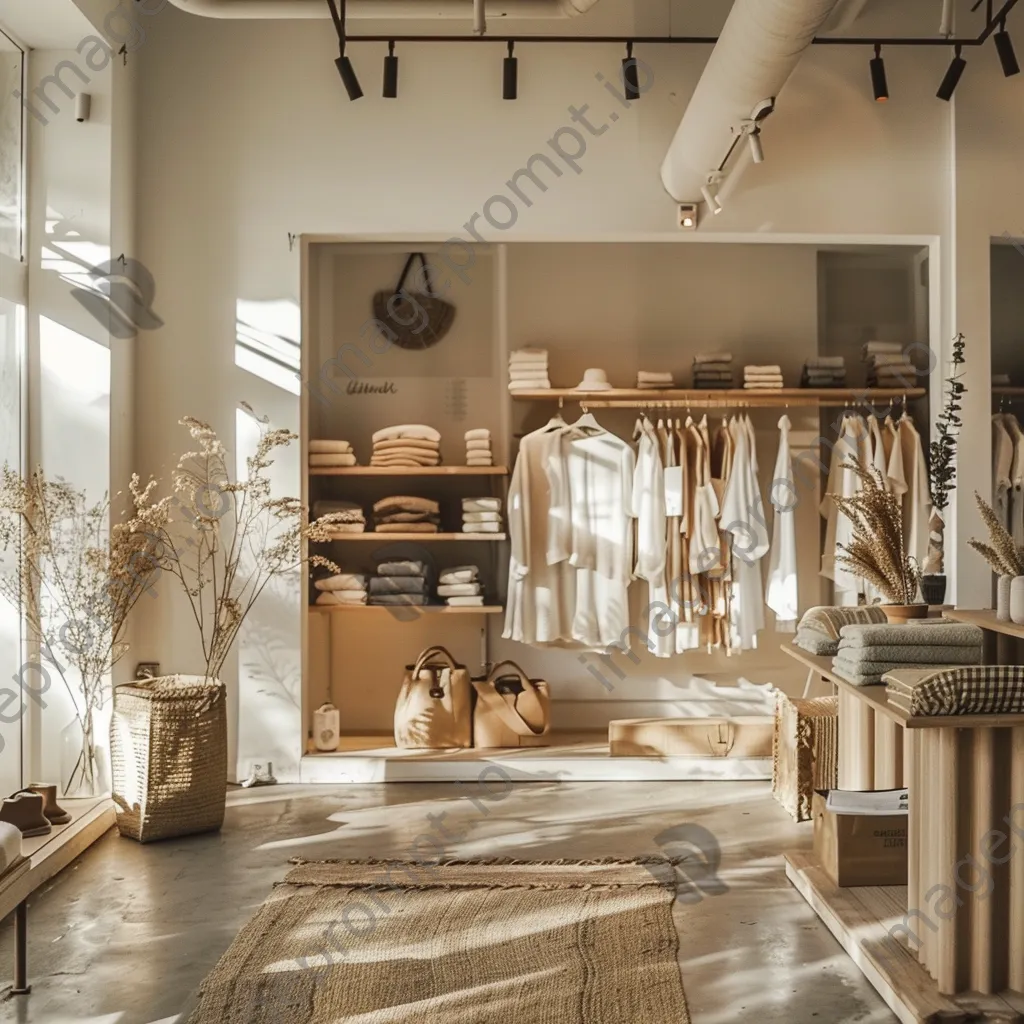 Interior of a minimalistic clothing store focused on sustainable fashion. - Image 3