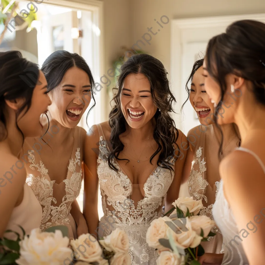 Bridal party laughing and preparing for the wedding. - Image 2