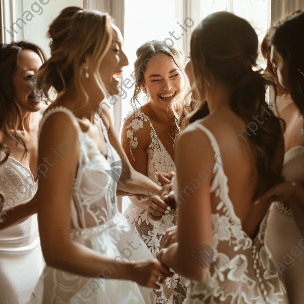 Bridal party laughing and preparing for the wedding. - Image 4