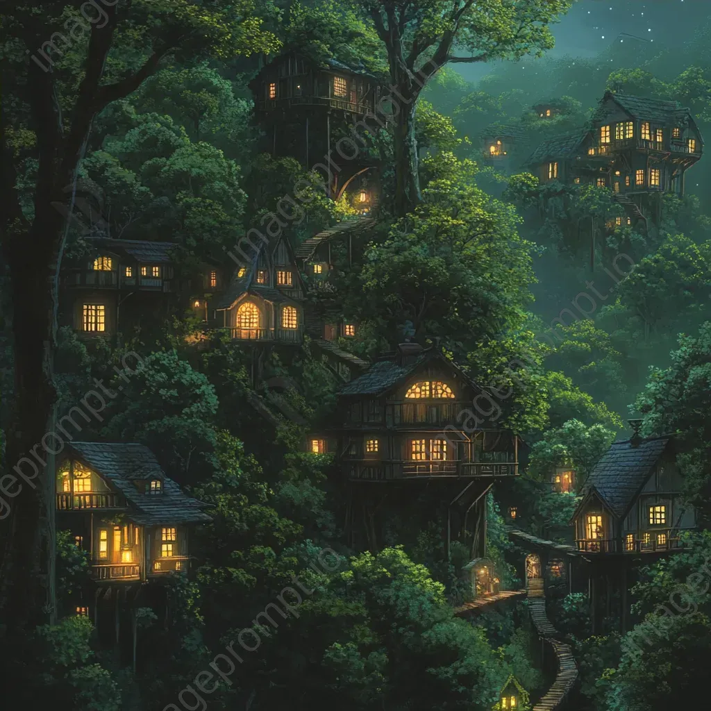 Animation-style depiction of an enigmatic enchanted forest with seasonal houses - Image 4