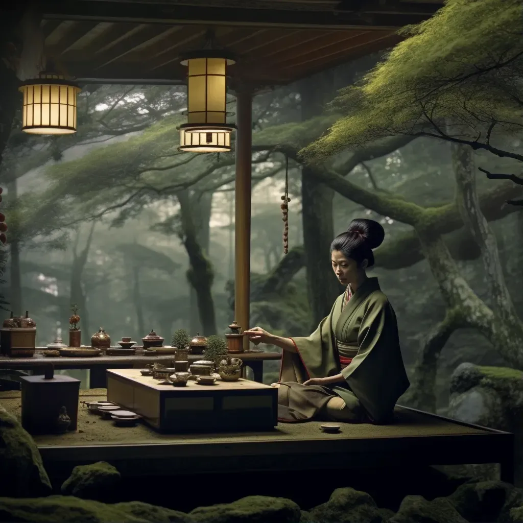 Japanese tea ceremony in a traditional garden during the Edo period - Image 1