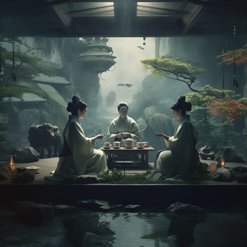 Japanese tea ceremony in a traditional garden during the Edo period - Image 3