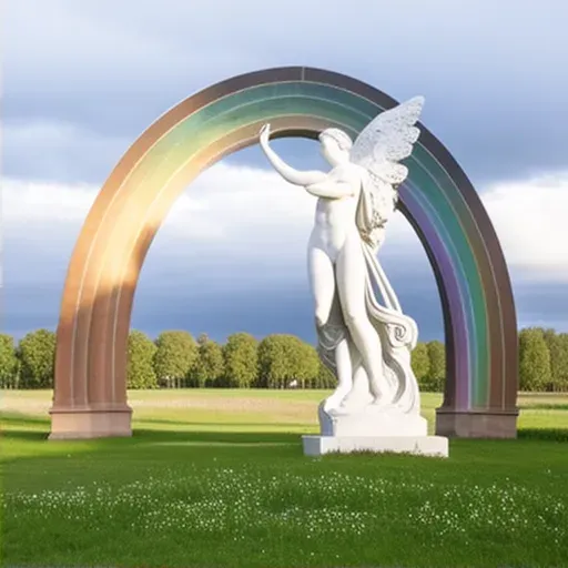 Woman in vibrant meadow looking at rainbow in the sky - Image 2