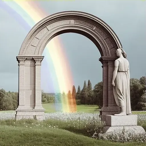 Woman in vibrant meadow looking at rainbow in the sky - Image 3