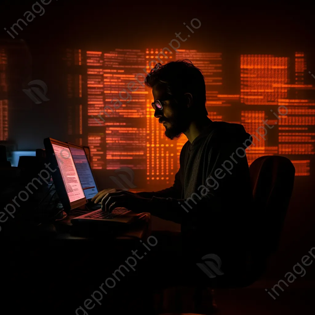 Programmer silhouetted against a dark background with a glowing computer screen. - Image 3