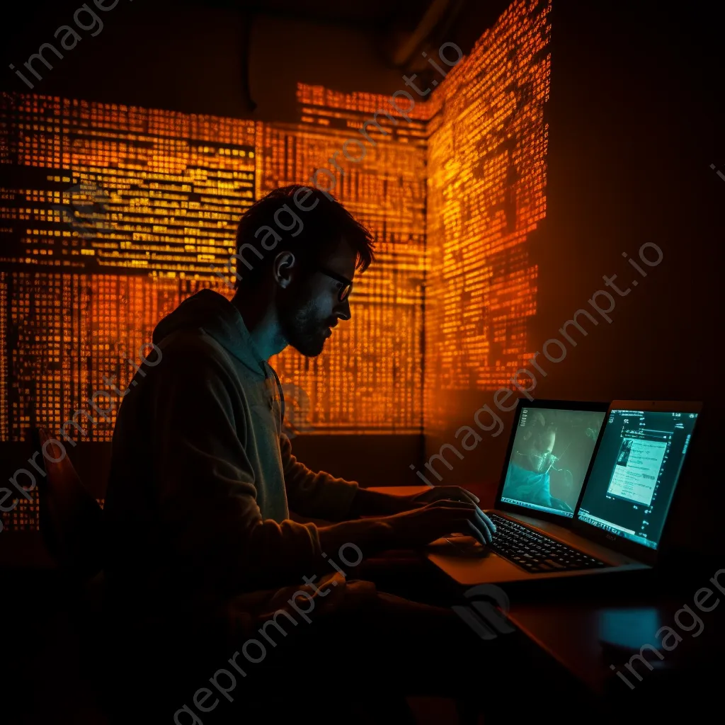 Programmer silhouetted against a dark background with a glowing computer screen. - Image 4