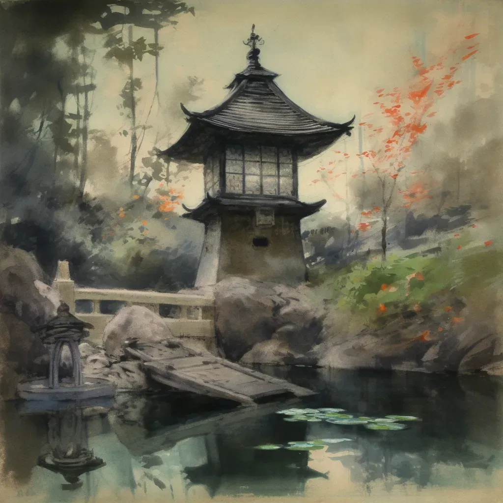 Tranquil Zen garden with stone lantern and pond - Image 3