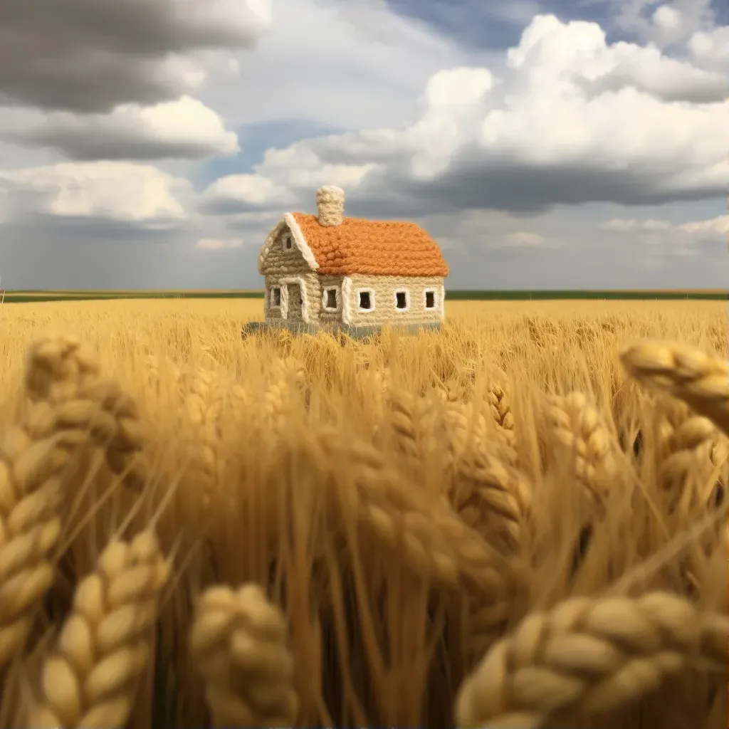 Deserted farm house in wheat field under cloudy sky - Image 1