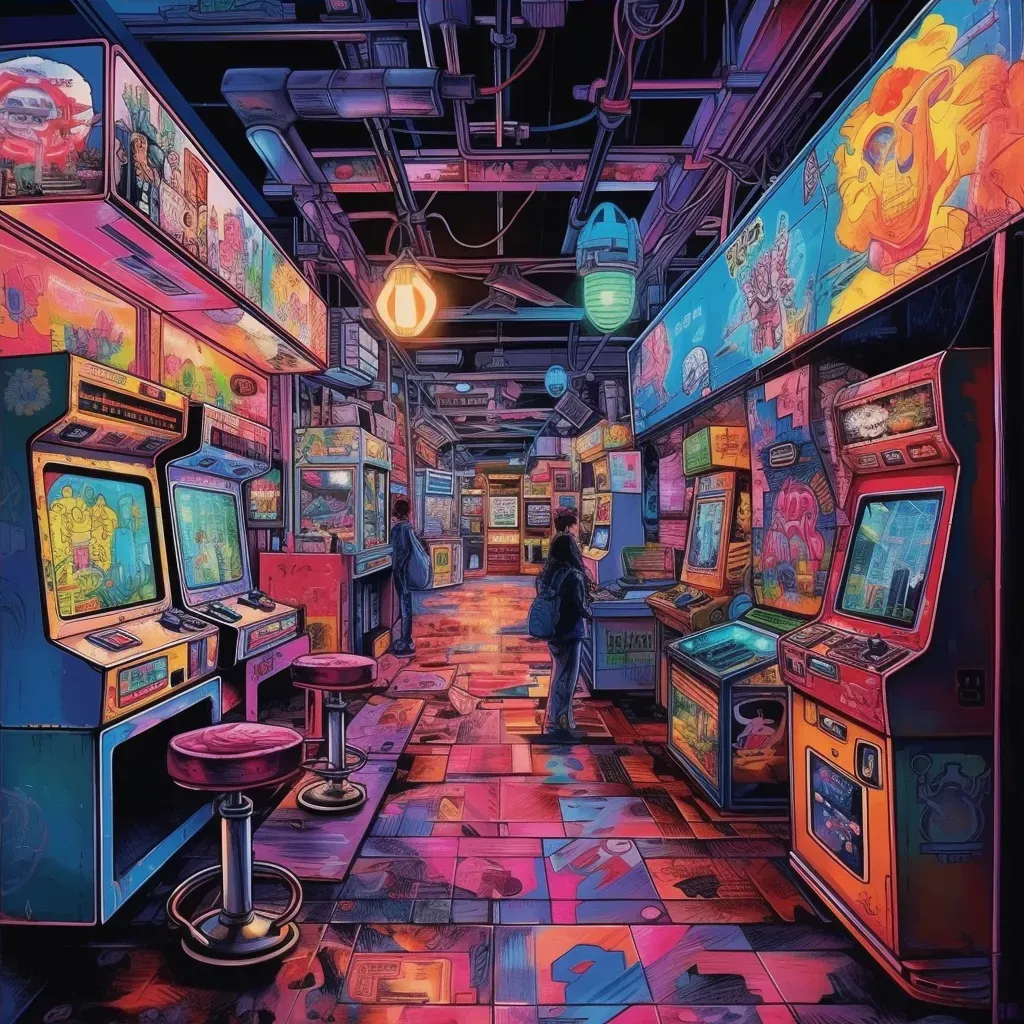 Image of a 1980s arcade with classic video game cabinets and neon signs - Image 4