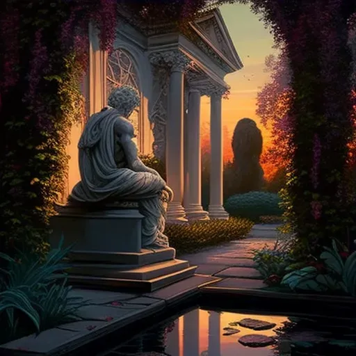 Philosopher contemplating in a serene garden at sunset - Image 3