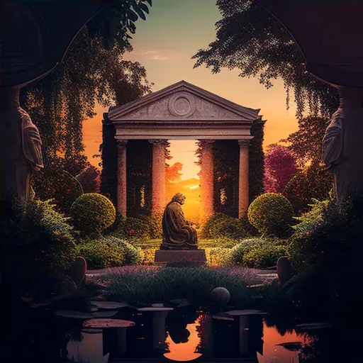 Philosopher contemplating in a serene garden at sunset - Image 4