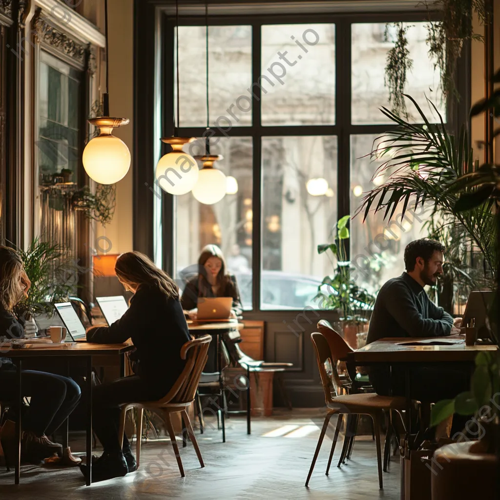 Individuals enjoying coffee and collaborating in a vintage co-working space - Image 2