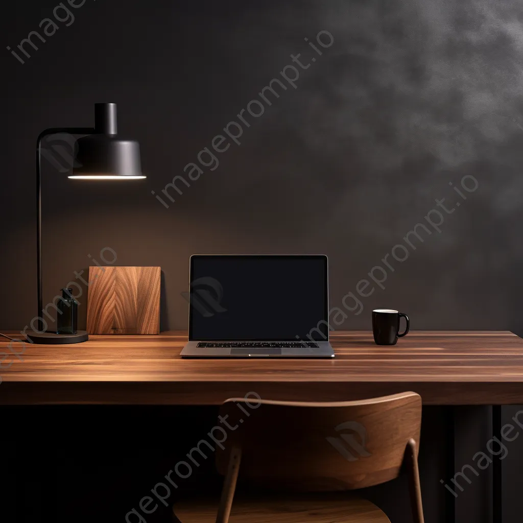 Minimalist office with laptop, coffee, and notepad on desk - Image 2