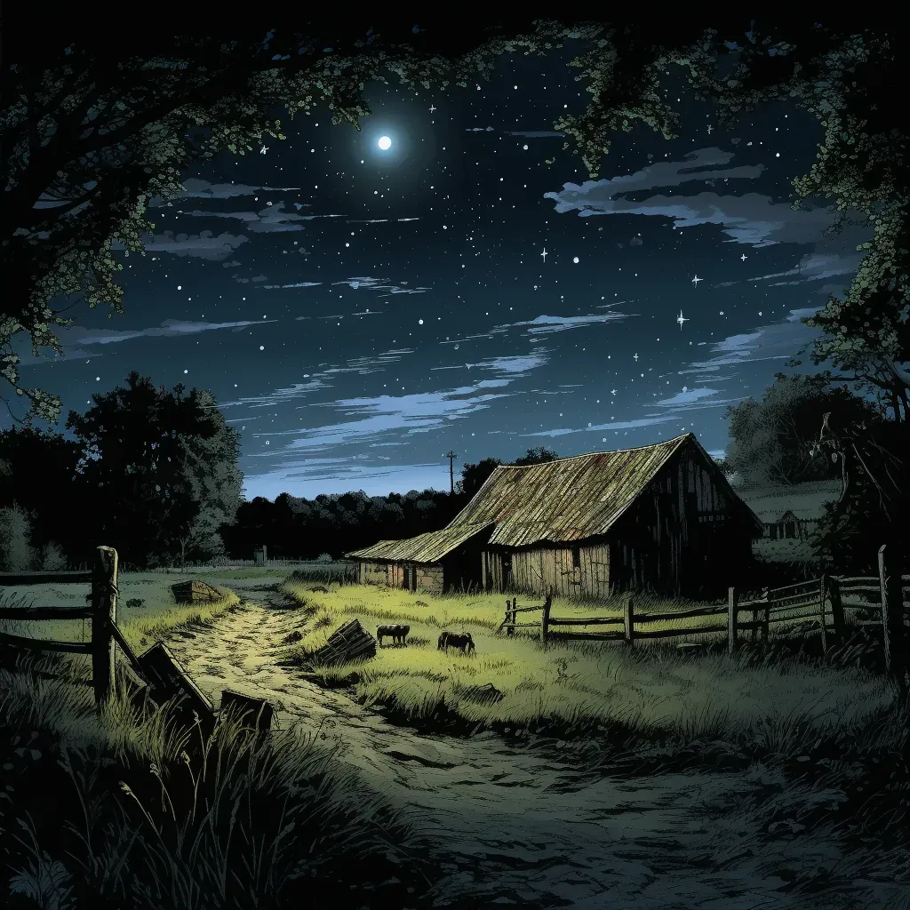 Quiet night in countryside with barn in AI-generated picture - Image 4