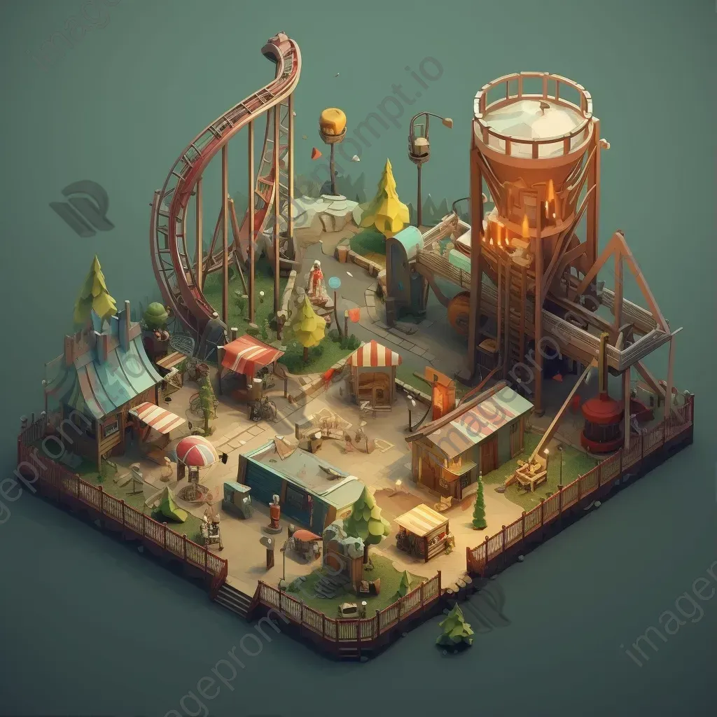 Isometric view of a low poly abandoned amusement park - Image 1