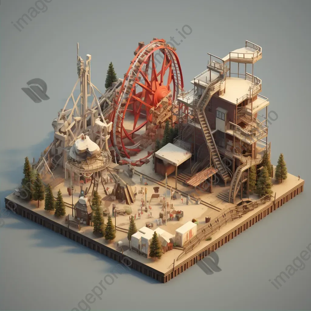 Isometric view of a low poly abandoned amusement park - Image 2