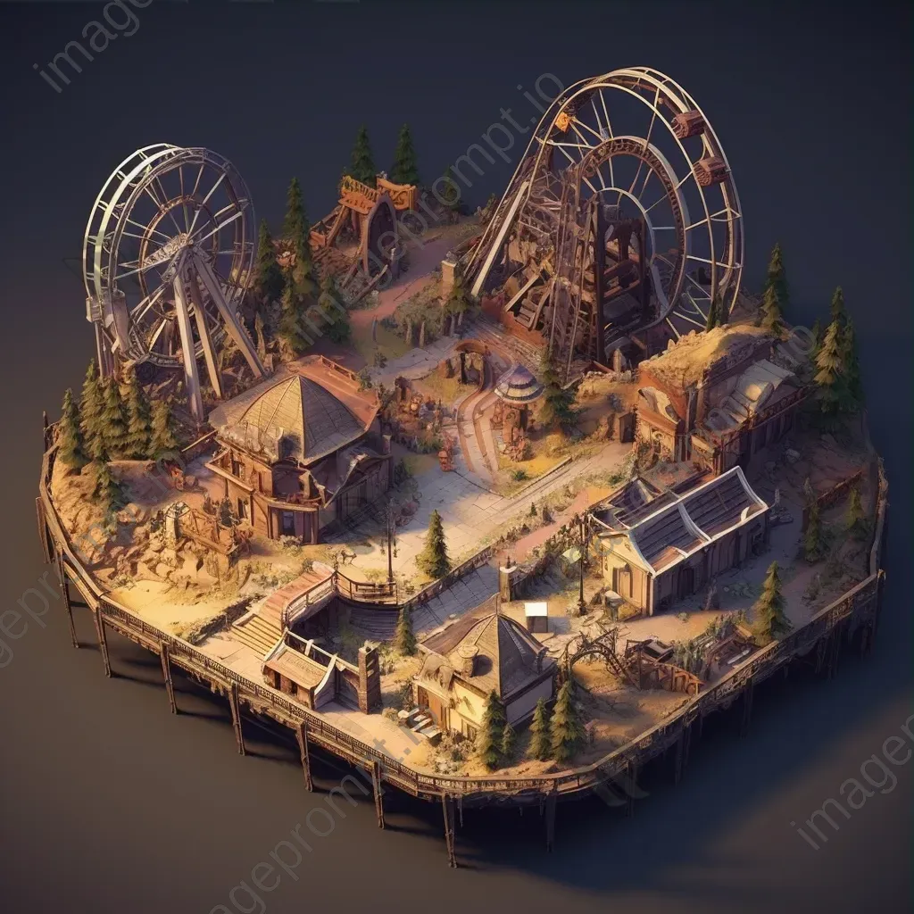 Isometric view of a low poly abandoned amusement park - Image 3