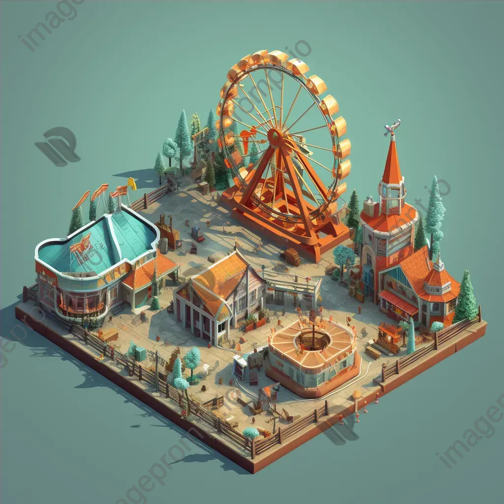 Isometric view of a low poly abandoned amusement park - Image 4