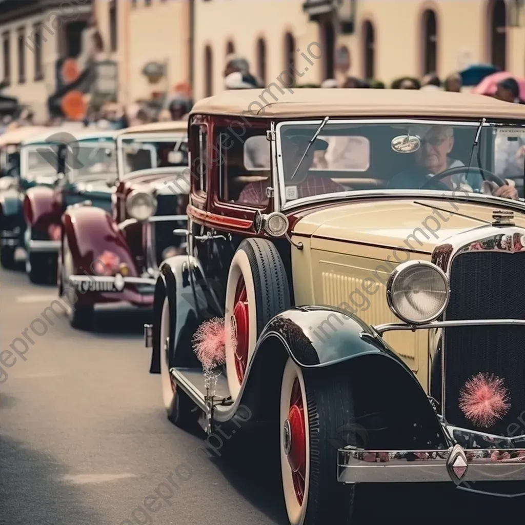 Vintage car parade in festive carnival with classic vehicles decorated - Image 4
