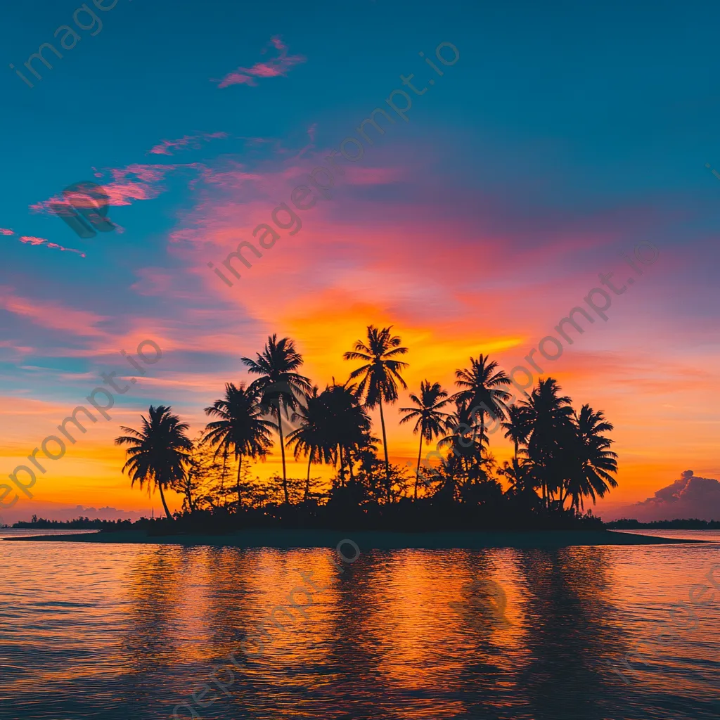 Silhouette of palm trees against a colorful sunset sky - Image 1