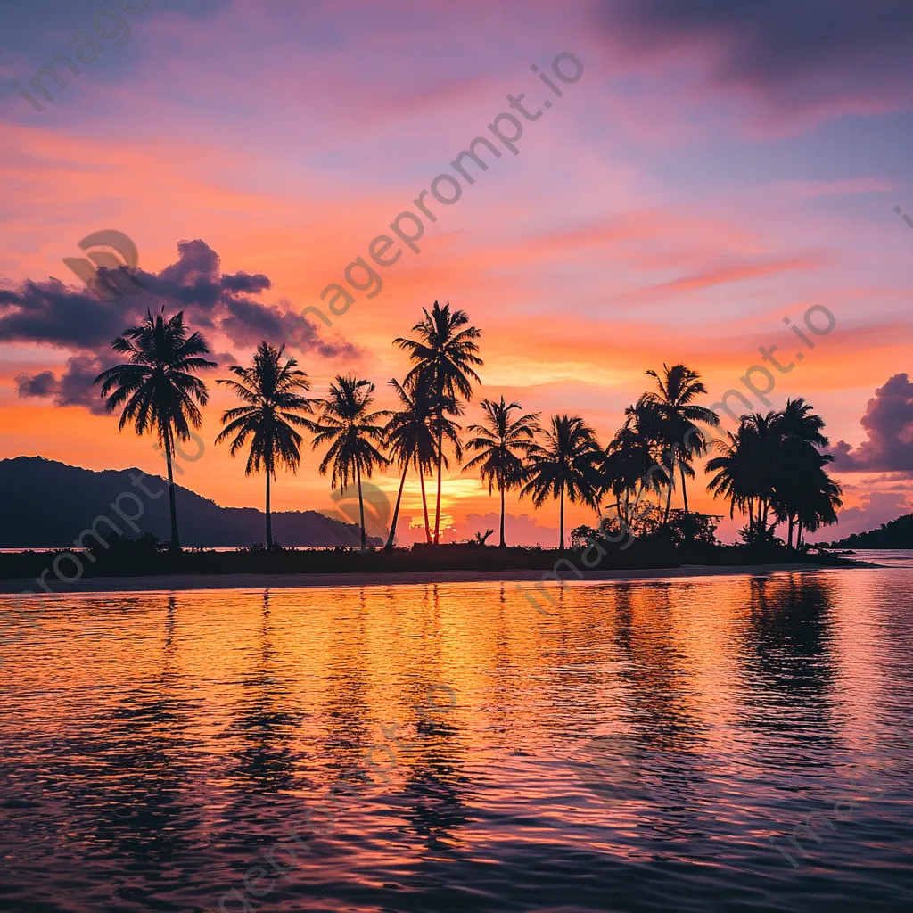 Silhouette of palm trees against a colorful sunset sky - Image 3