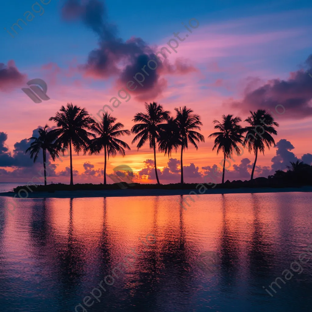 Silhouette of palm trees against a colorful sunset sky - Image 4