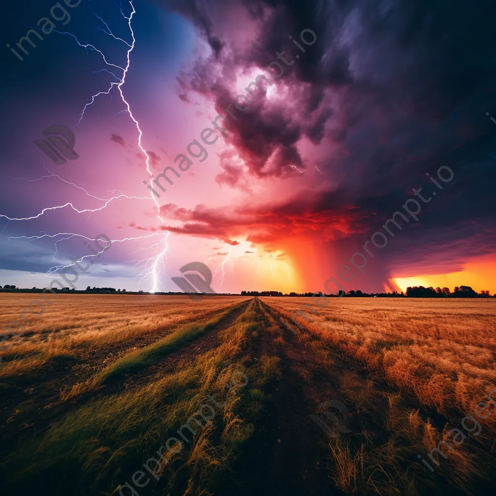 Thunderstorm at sunset over a tranquil meadow. - Image 2