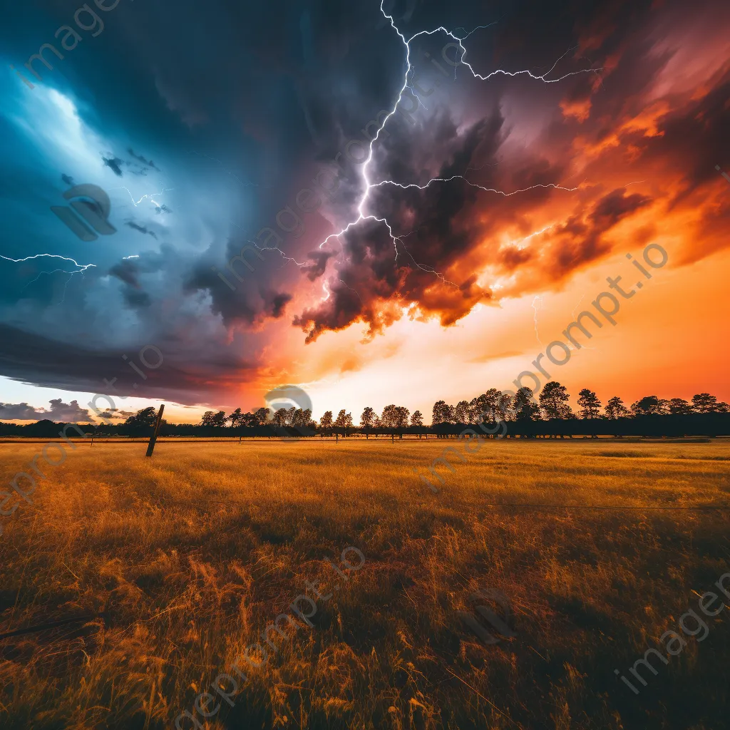 Thunderstorm at sunset over a tranquil meadow. - Image 3