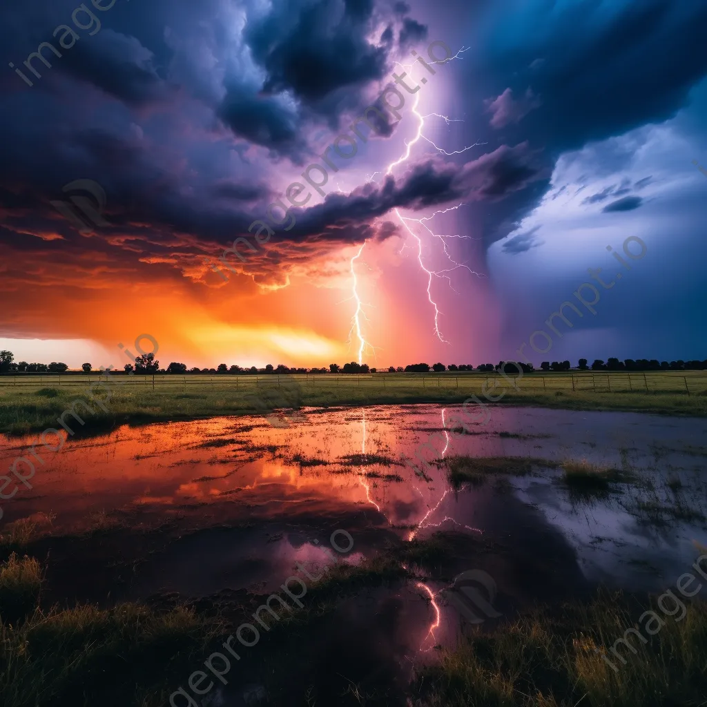 Thunderstorm at sunset over a tranquil meadow. - Image 4