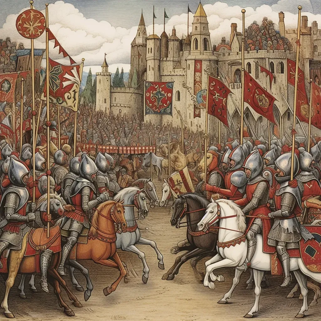 Knights in armor charging at a jousting tournament in the Middle Ages - Image 3