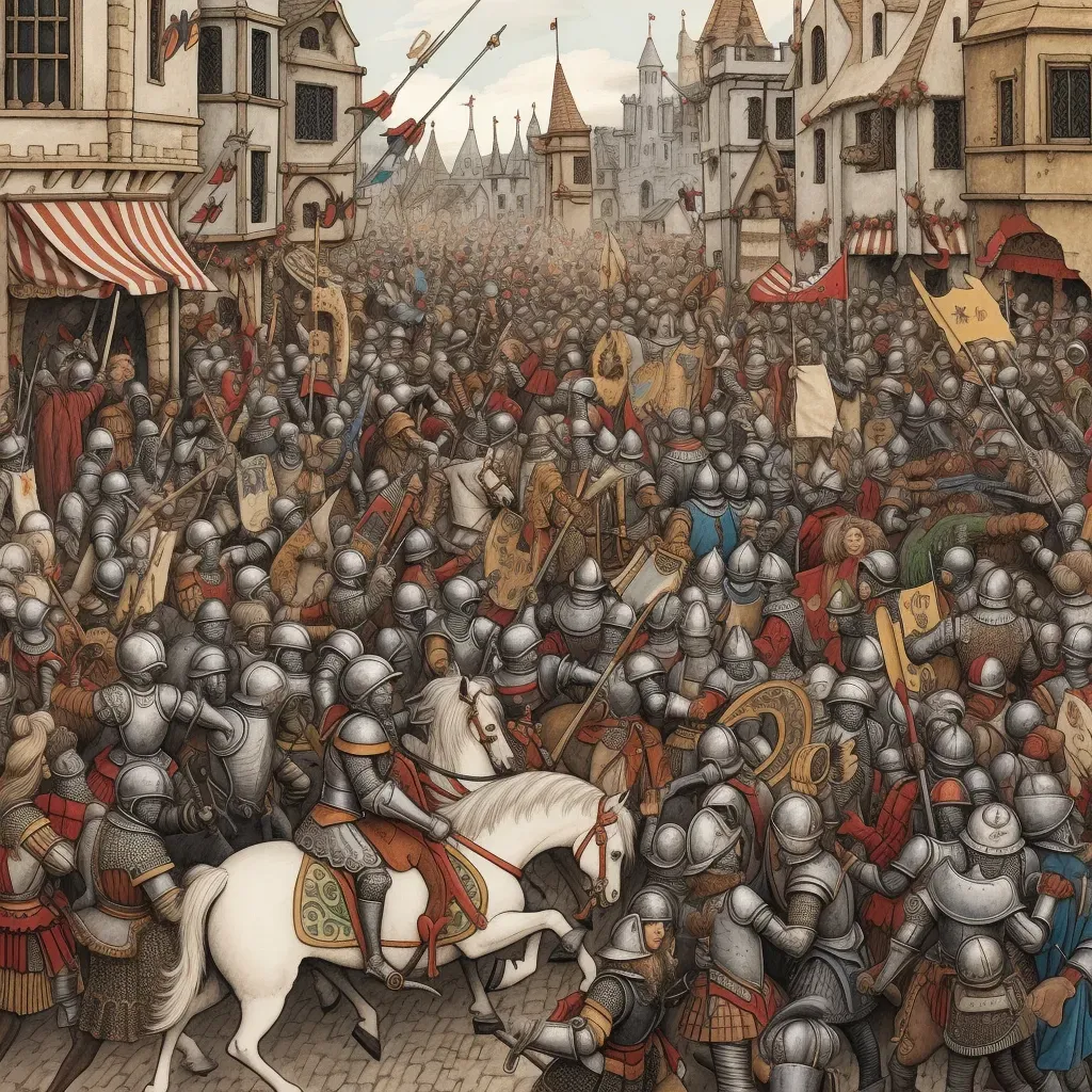 Knights in armor charging at a jousting tournament in the Middle Ages - Image 4