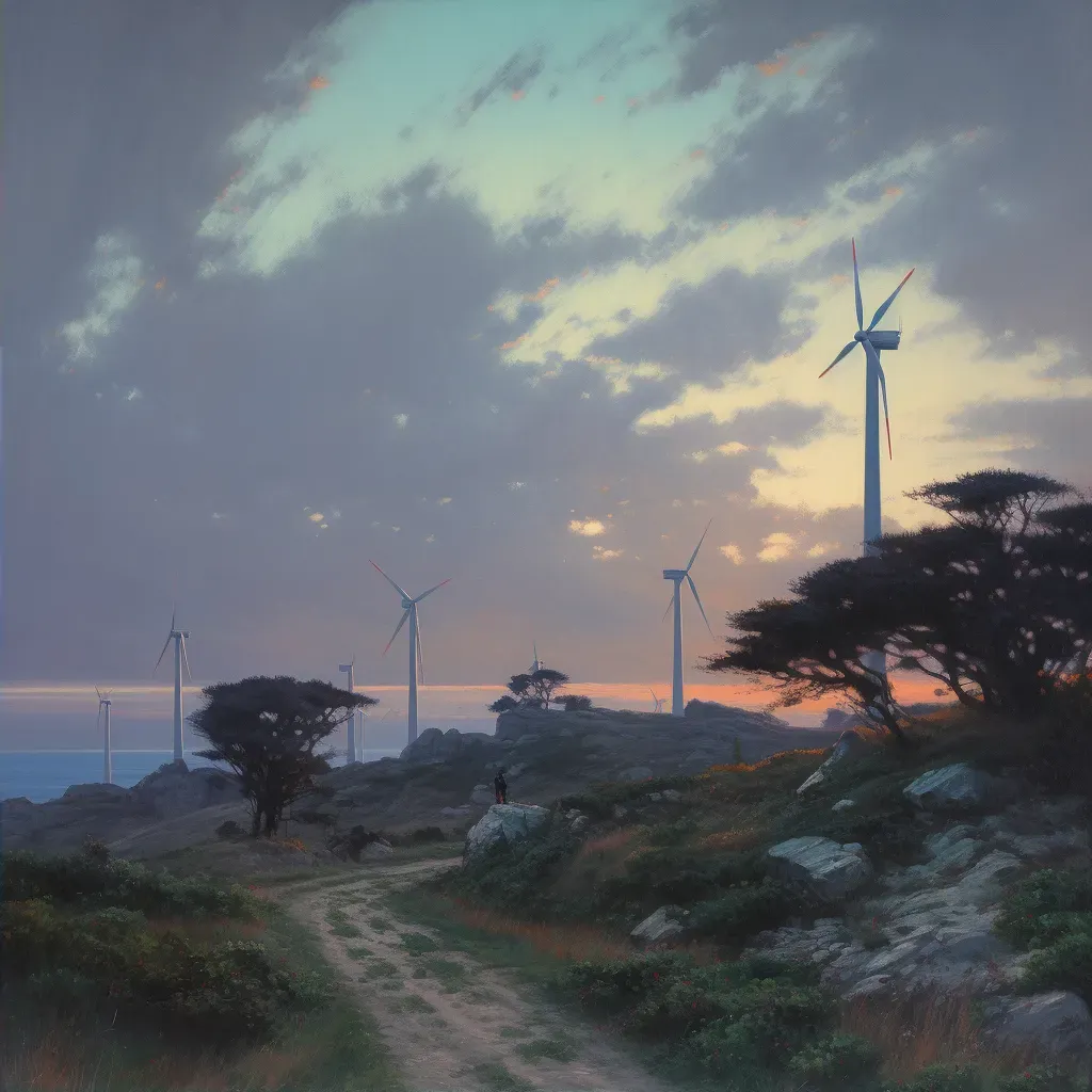 Wind turbines at dusk symbolizing renewable energy and conservation - Image 2