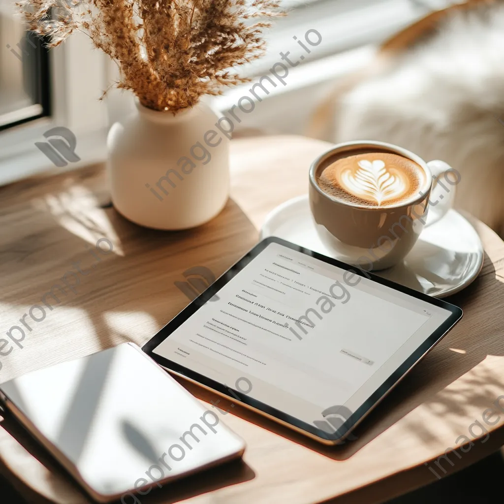 Tablet displaying newsletter call-to-action on a stylish desk - Image 1