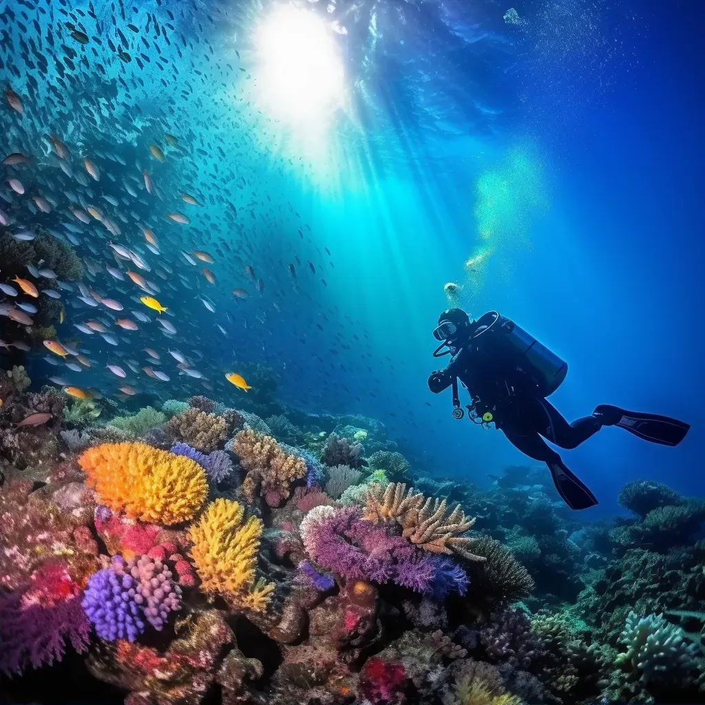 Scuba Diver Near Coral Reef