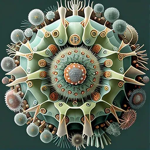 Illustration of complex surface of a virus with protein spikes and geometric capsid. - Image 1