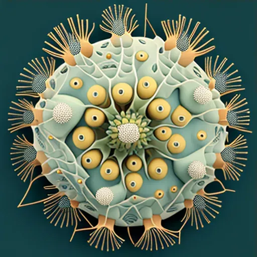 Illustration of complex surface of a virus with protein spikes and geometric capsid. - Image 3