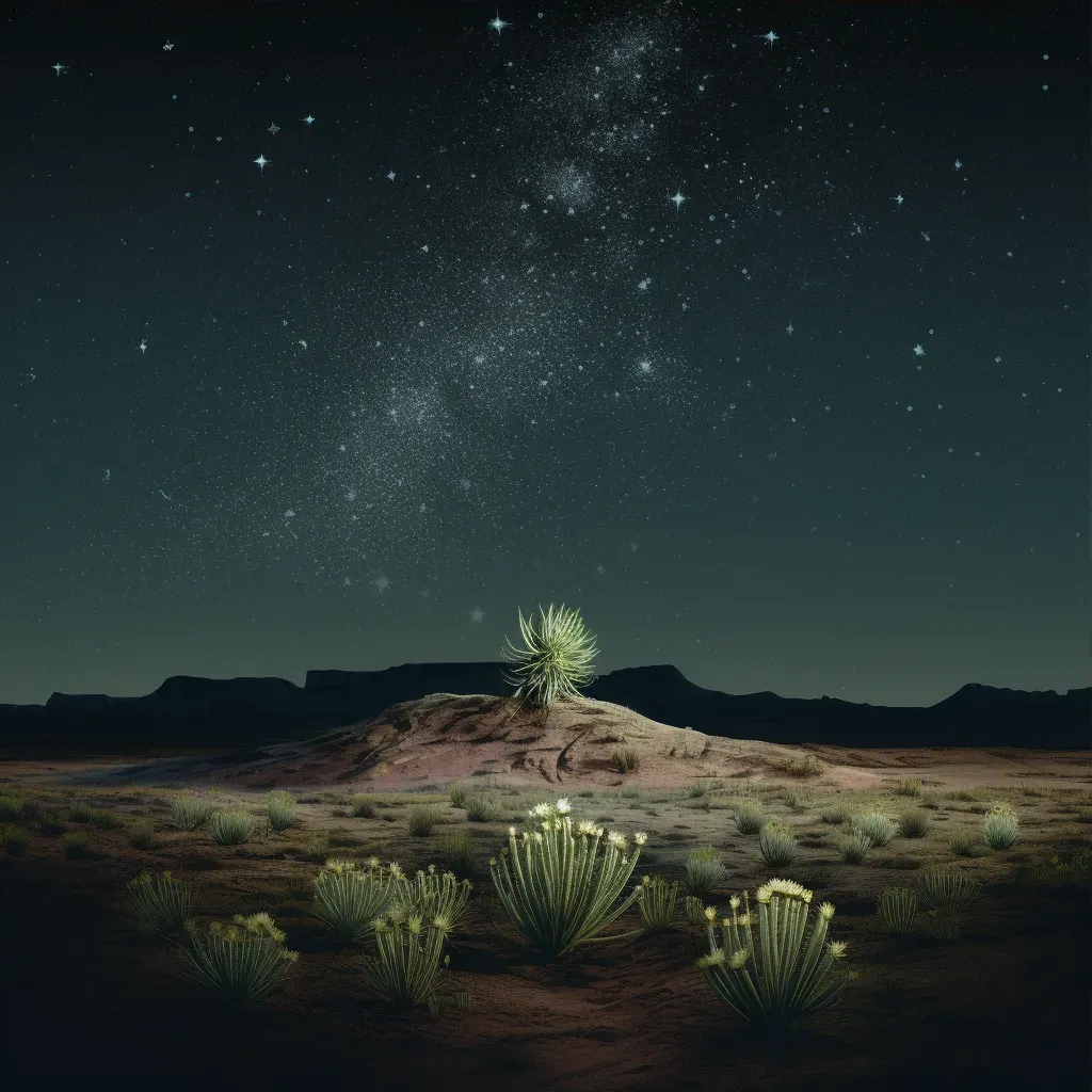 Image of a flowering cactus in a desert landscape under a starry sky - Image 3