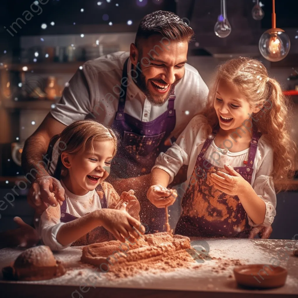 Family baking cookies together in a modern kitchen. - Image 1