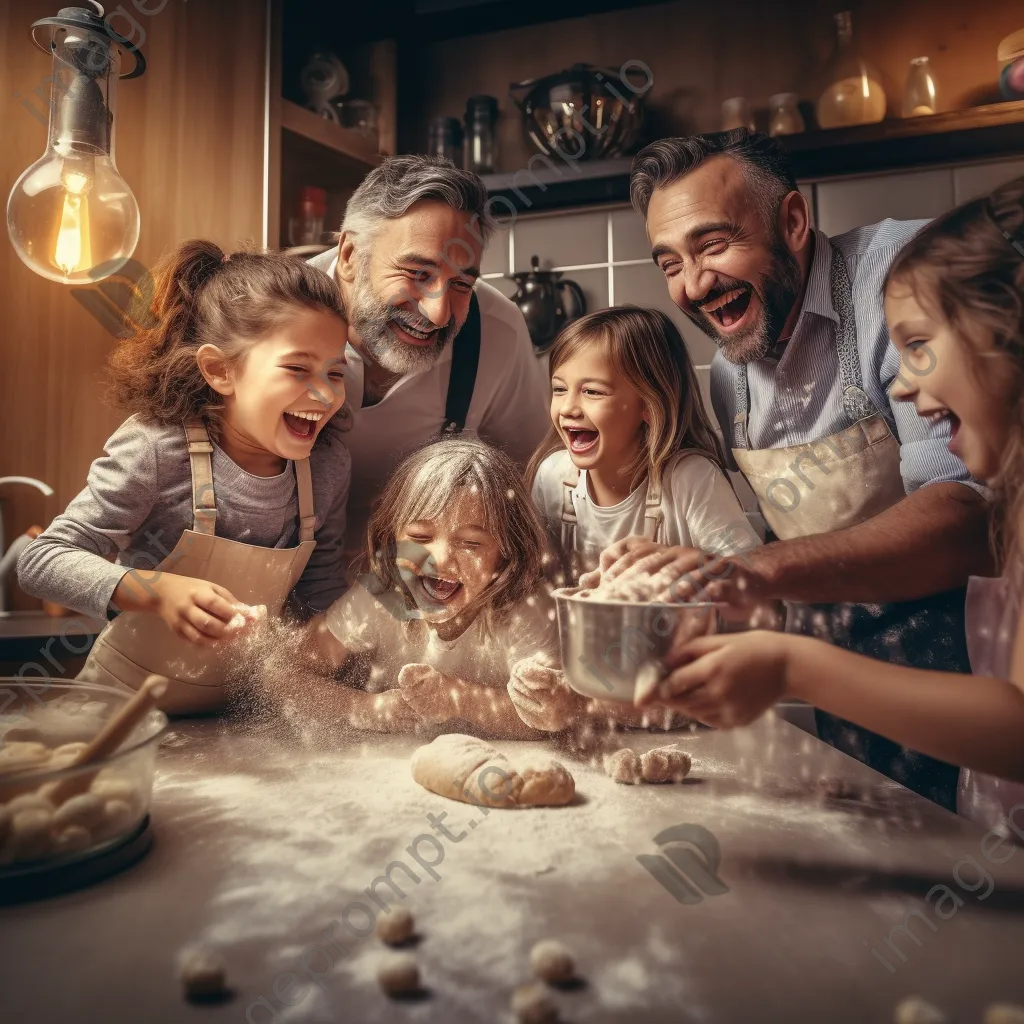 Family baking cookies together in a modern kitchen. - Image 3